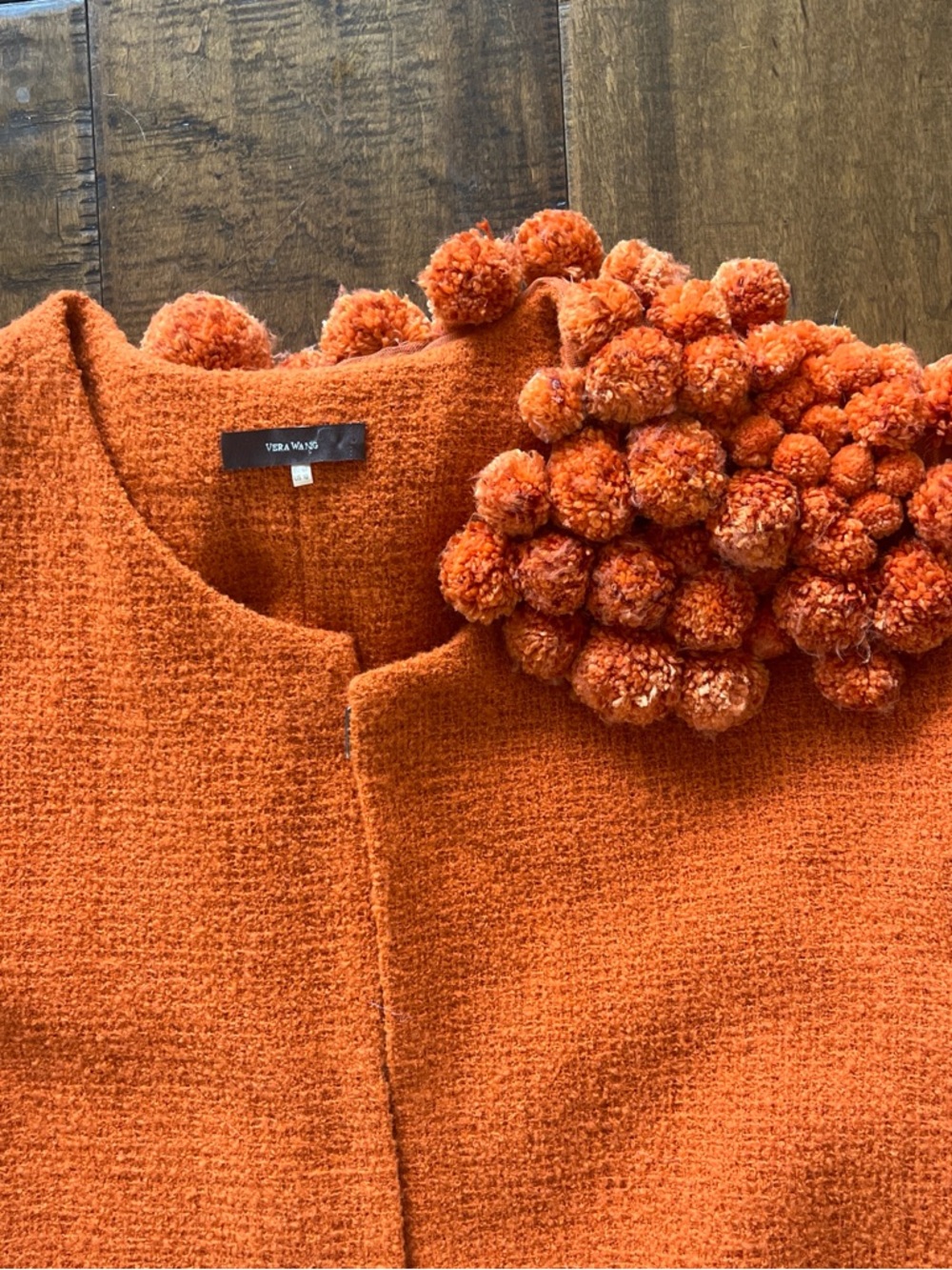 Vintage Vera Wang burnt orange wool boucle jacket with pom poms sz 10 - Picture 2 of 5